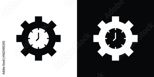 Time management icon collection. Black and white filled vector illustration.