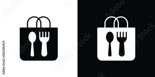 Take away food icon collection. Black and white filled vector illustration.