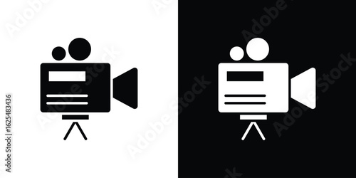 TV camera icon collection. Black and white filled vector illustration.
