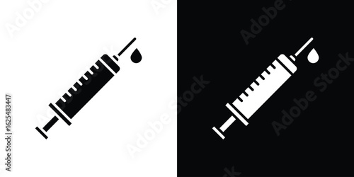 Syringe icon collection. Black and white filled vector illustration.