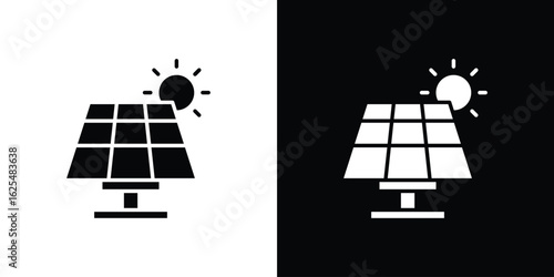 Solar energy icon collection. Black and white filled vector illustration.