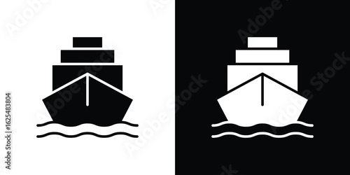 Ship icon collection. Black and white filled vector illustration.