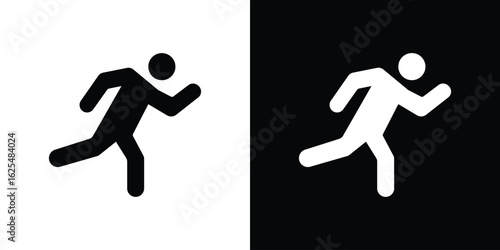 Running icon collection. Black and white filled vector illustration.