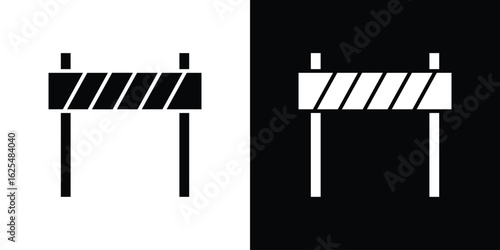 Roadblock icon collection. Black and white filled vector illustration.