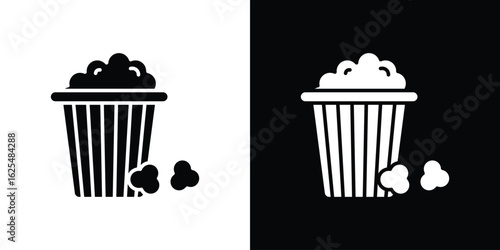 Popcorn icon collection. Black and white filled vector illustration.