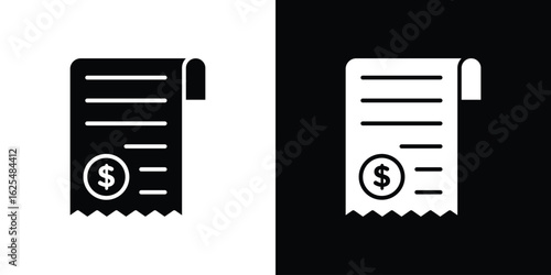 paper check receipt icon collection. Black and white filled vector illustration.