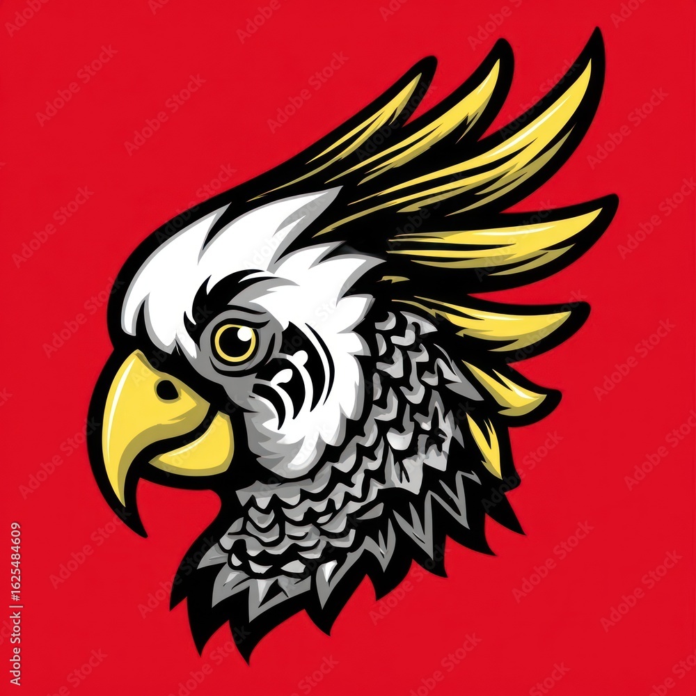 Obraz premium Profile view of a cockatoo head. Bold colors