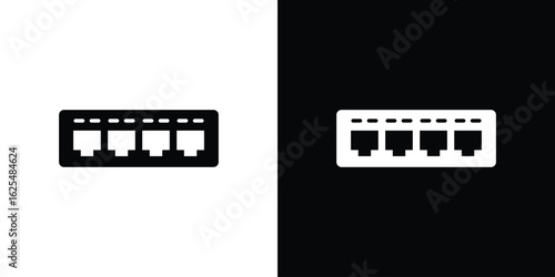 Network switch icon collection. Black and white filled vector illustration.
