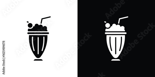Milk shake icon collection. Black and white filled vector illustration.