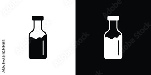 Milk bottle icon collection. Black and white filled vector illustration.