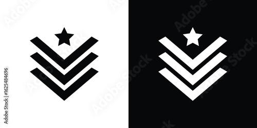 Military rank badge icon collection. Black and white filled vector illustration.