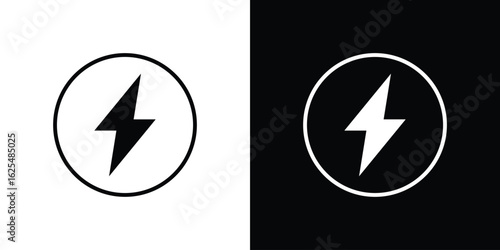 Lightning icon collection. Black and white filled vector illustration.