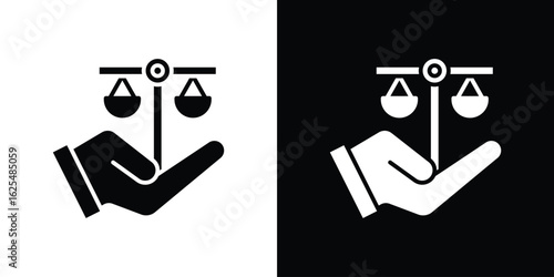 Law icon collection. Black and white filled vector illustration.