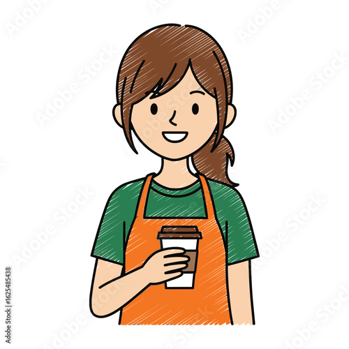 Smiling Barista Holding Coffee Cup Illustration