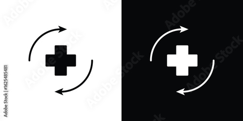 Health recovery icon collection. Black and white filled vector illustration.