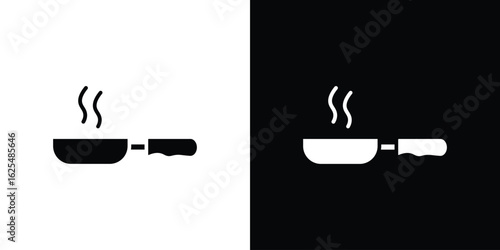 Frying pan icon collection. Black and white filled vector illustration.