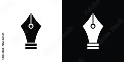 Fountain pen icon collection. Black and white filled vector illustration.
