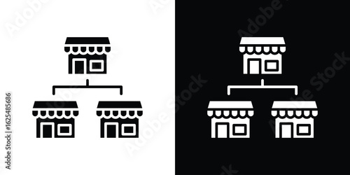 Franchise icon collection. Black and white filled vector illustration.