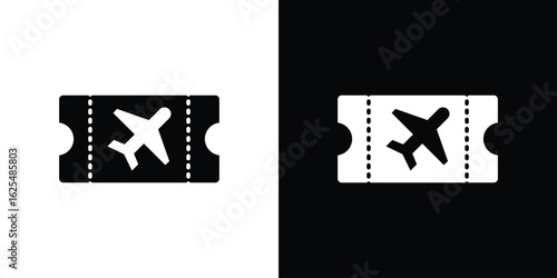 Flight tickets icon collection. Black and white filled vector illustration.