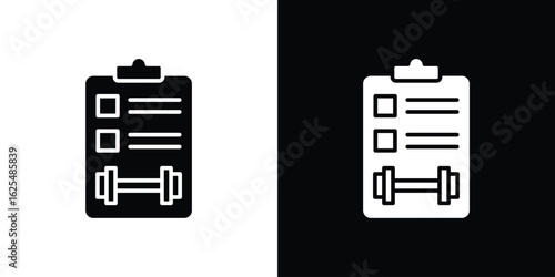 Fitness plan icon collection. Black and white filled vector illustration.