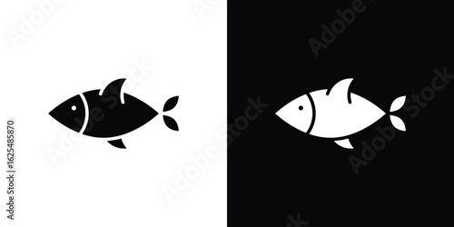 Fish icon collection. Black and white filled vector illustration.