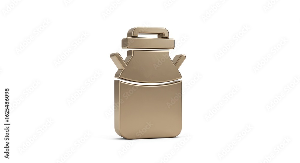 Golden Milk Can Icon: 3D Rendered Dairy Container on White Background Golden Milk Can Icon: 3D Rendered Dairy Container on White Background
