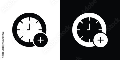 Extra hours icon collection. Black and white filled vector illustration.