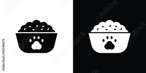 Dog food icon collection. Black and white filled vector illustration.