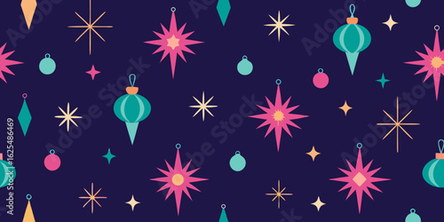Stars and stripes seamless winter holiday decoration with snowflakes vector illustration