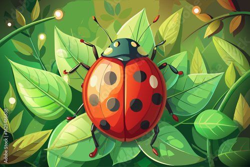 vector of Beautiful ladybug on the background of defocused leaves...