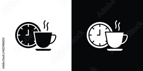 Coffee time icon collection. Black and white filled vector illustration.