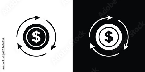 Cash flow icon collection. Black and white filled vector illustration.