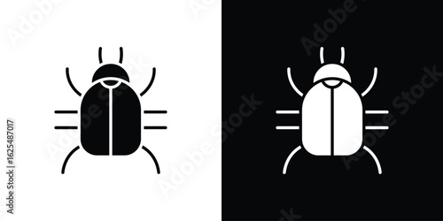 Bug icon collection. Black and white filled vector illustration.