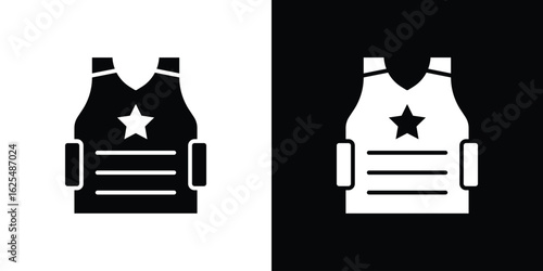 Bulletproof vest icon collection. Black and white filled vector illustration.