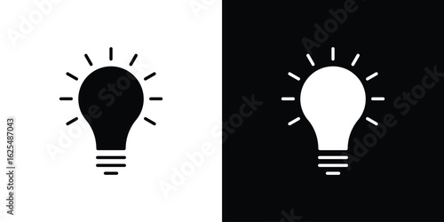 Bulb icon collection. Black and white filled vector illustration.