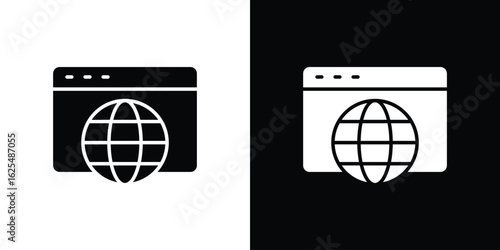 Browser icon collection. Black and white filled vector illustration.