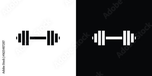 Barbell icon collection. Black and white filled vector illustration.