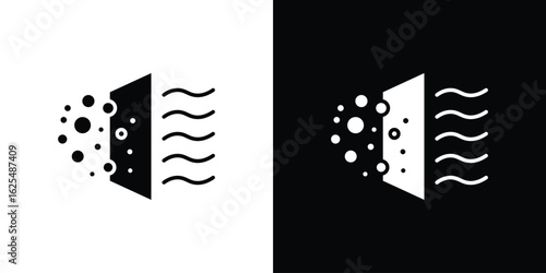 Air purification icon collection. Black and white filled vector illustration.