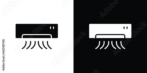 Air conditioner icon collection. Black and white filled vector illustration.