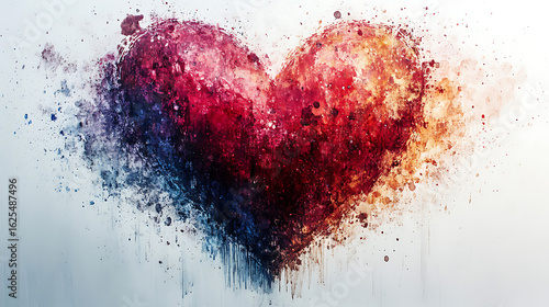 Abstract Watercolor Heart Passion, Emotion, and Love in Vibrant Hues