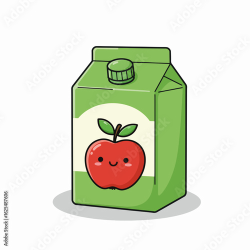 Cute green apple juice carton with smiling apple design  