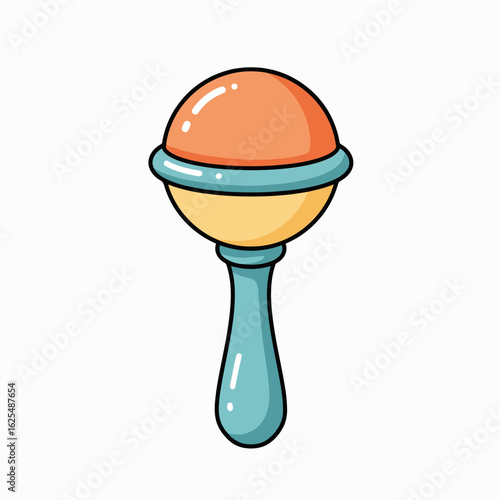 Colorful toy rattle with orange top and blue handle for infants  