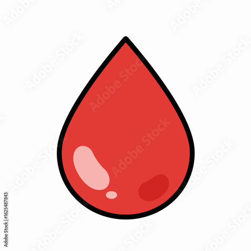 Red droplet illustration with glossy appearance on white background  