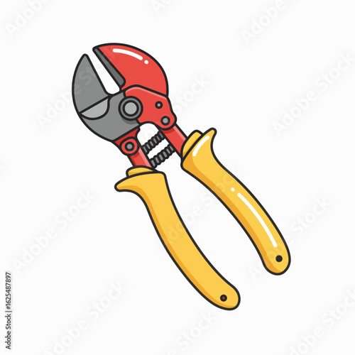 Garden pruning shears with yellow handles and red cutting head  