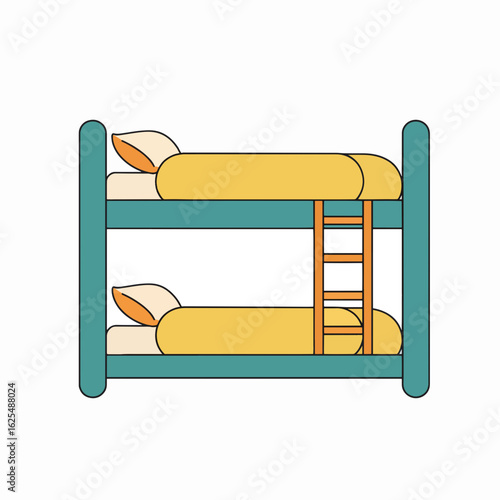 Bunk bed with yellow bedding and wooden ladder in simple design  