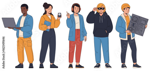 Multiracial Group of IT Workers with a Laptop and a Computer Part