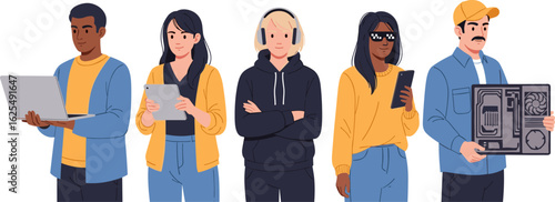 Multiracial Group of IT Workers with a Laptop and a Computer Part