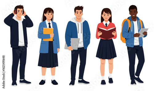 Multiracial Group of High School Students in Uniform