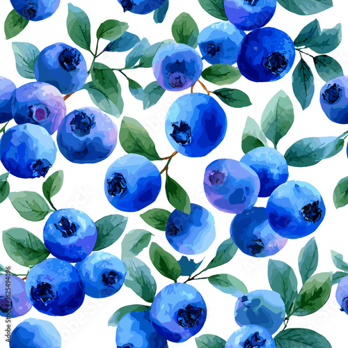 Watercolor blueberry seamless pattern. Blue berry sweet organic food wallpaper print, healthy vegetarian design vector illustration