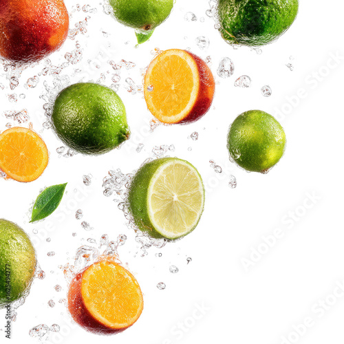 Fresh citrus fruits in water splashing